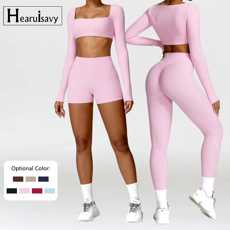 2PCS Yoga Suit Sports Set Women Quick-Drying Gym Set Women Tracksuit Running Workout Long Sleeve Sports Shirt Yoga Clothing