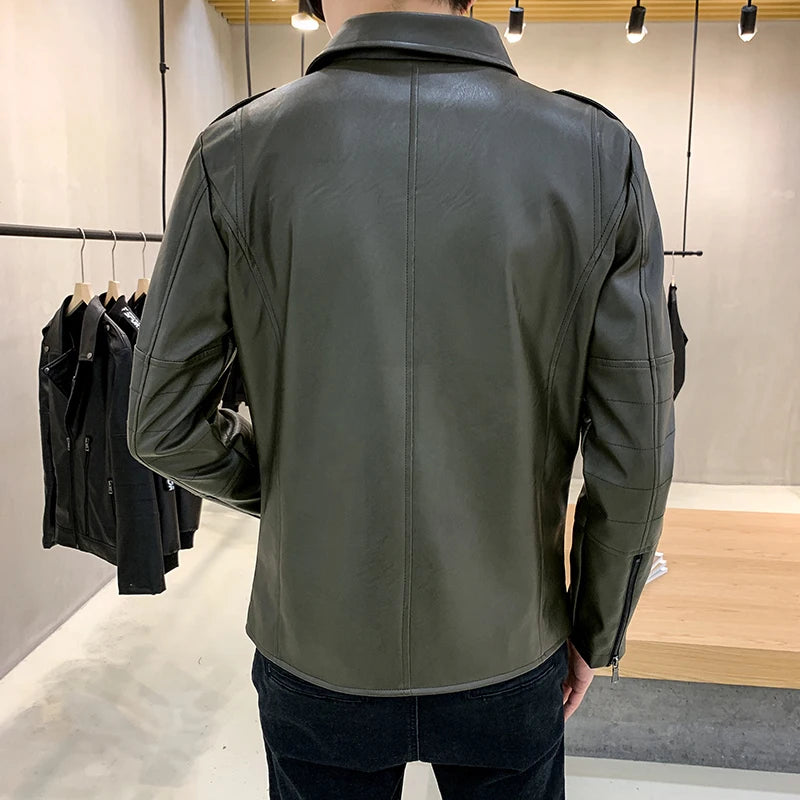 Fashion Jaqueta De Couro Slim Fit Chaqueta Cuero Hombre Black Motorcycle Jacket Men Chaqueta Hombre Leather Jacket Mens Wine Red
