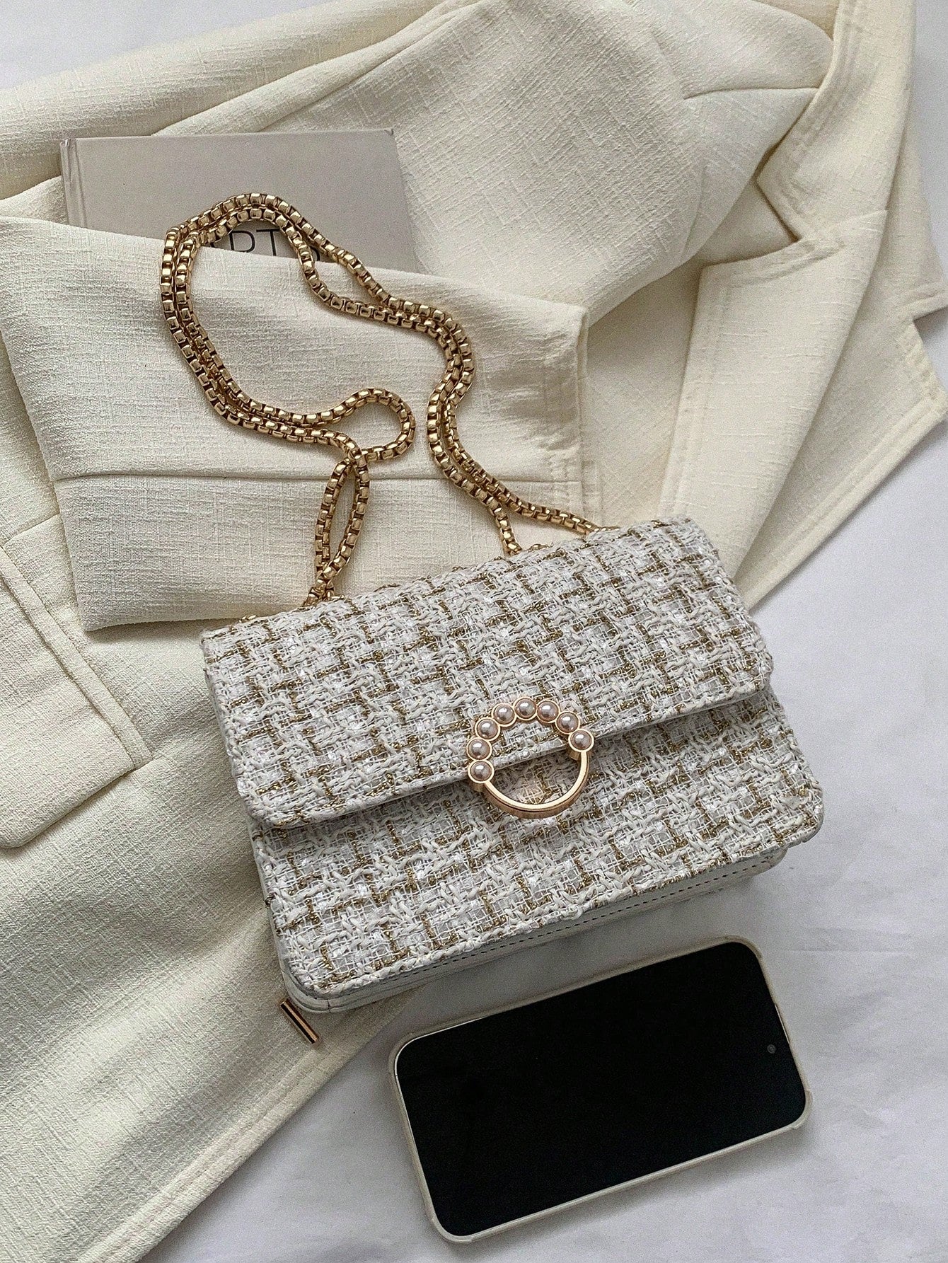 Waterproof,Lightweight,Business Casual Mini Faux Pearl Decor Chain Shoulder Bag for Teen Girls Women College Students,Rookies & White-Collar Workers Perfect for Office,College,Work ,Business,Commute