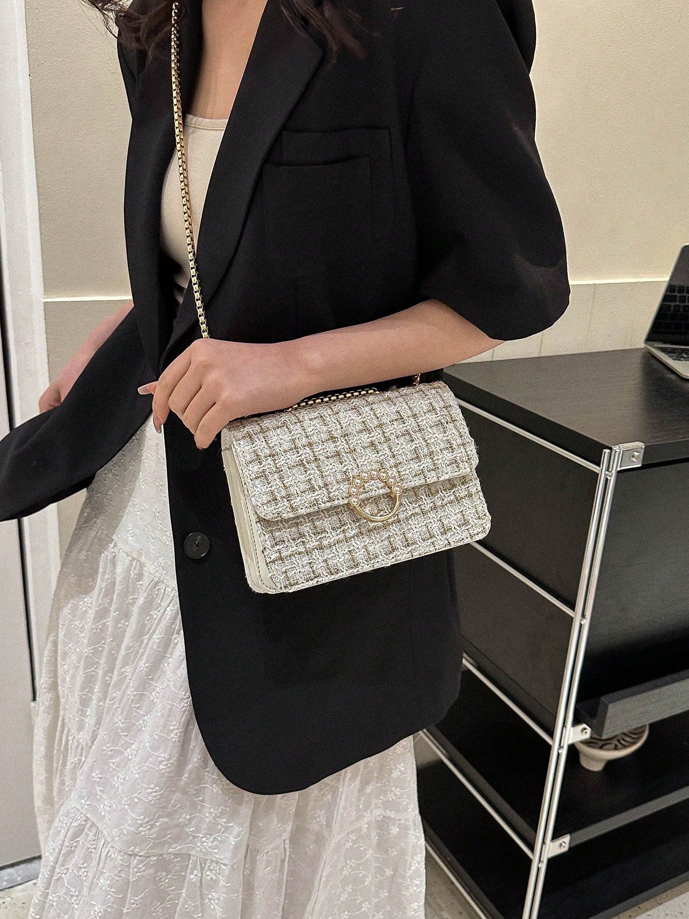 Waterproof,Lightweight,Business Casual Mini Faux Pearl Decor Chain Shoulder Bag for Teen Girls Women College Students,Rookies & White-Collar Workers Perfect for Office,College,Work ,Business,Commute