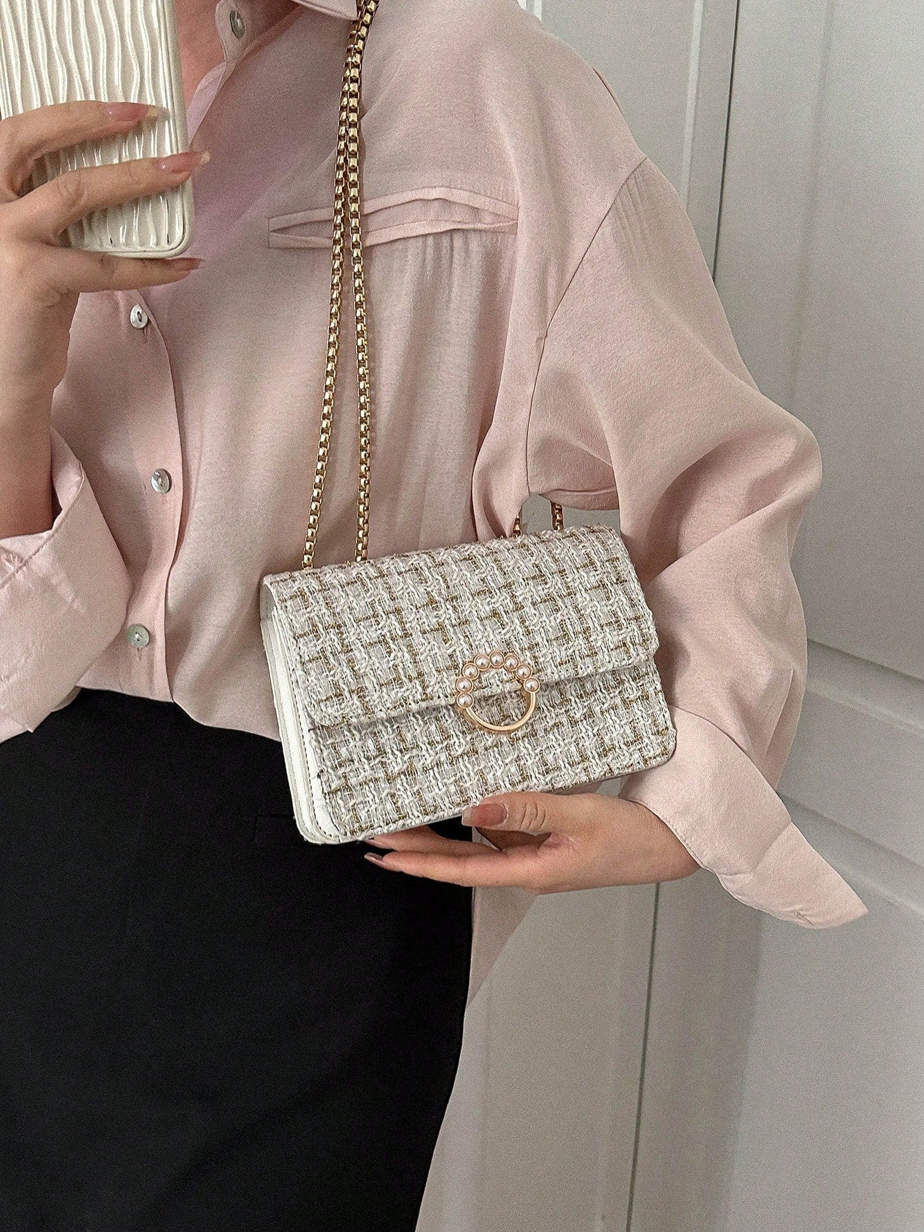 Waterproof,Lightweight,Business Casual Mini Faux Pearl Decor Chain Shoulder Bag for Teen Girls Women College Students,Rookies & White-Collar Workers Perfect for Office,College,Work ,Business,Commute