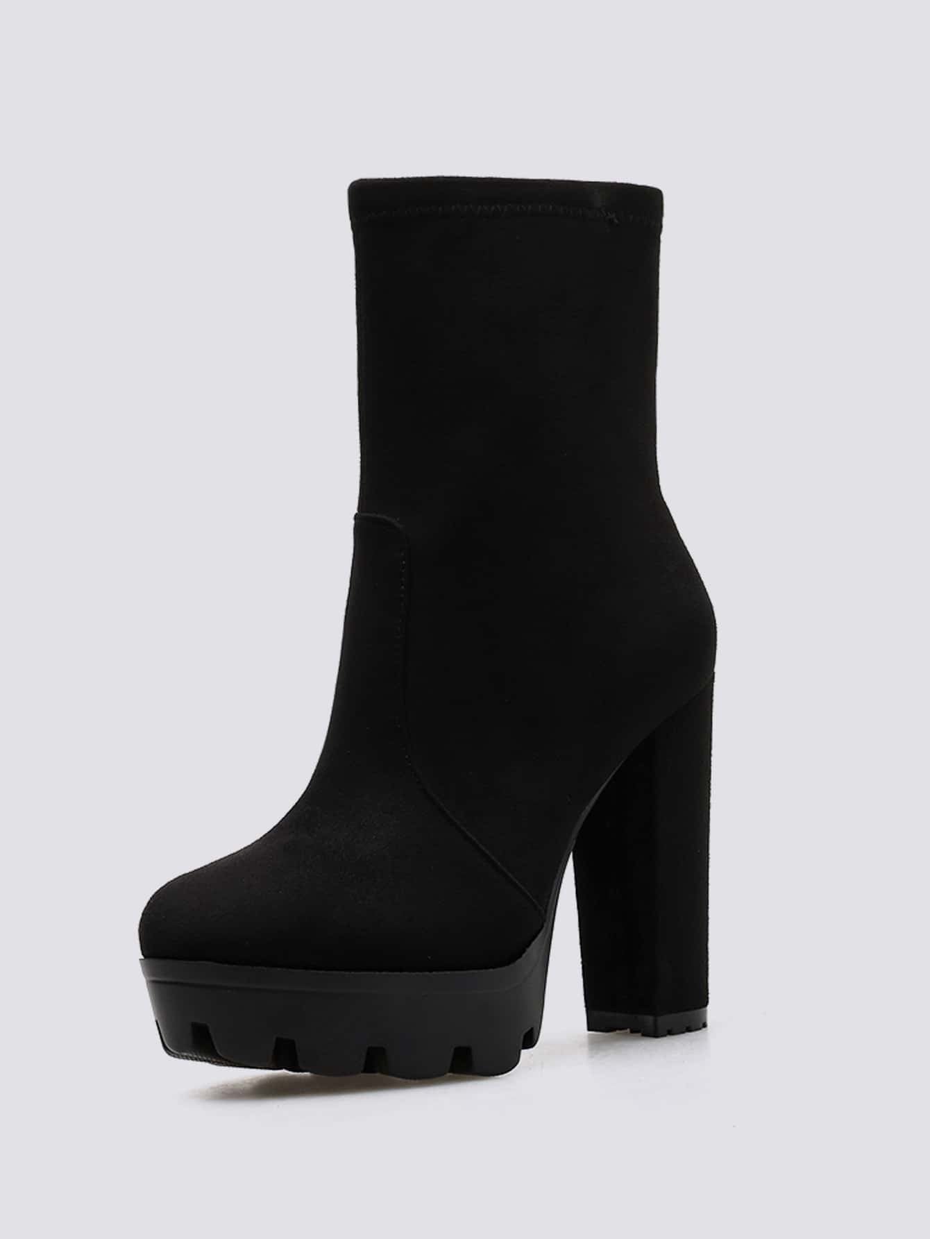 Women'S round Toe Chunky Heel Waterproof Platform Mid-Calf Boots, Side Zip Suede Autumn/Winter Boots