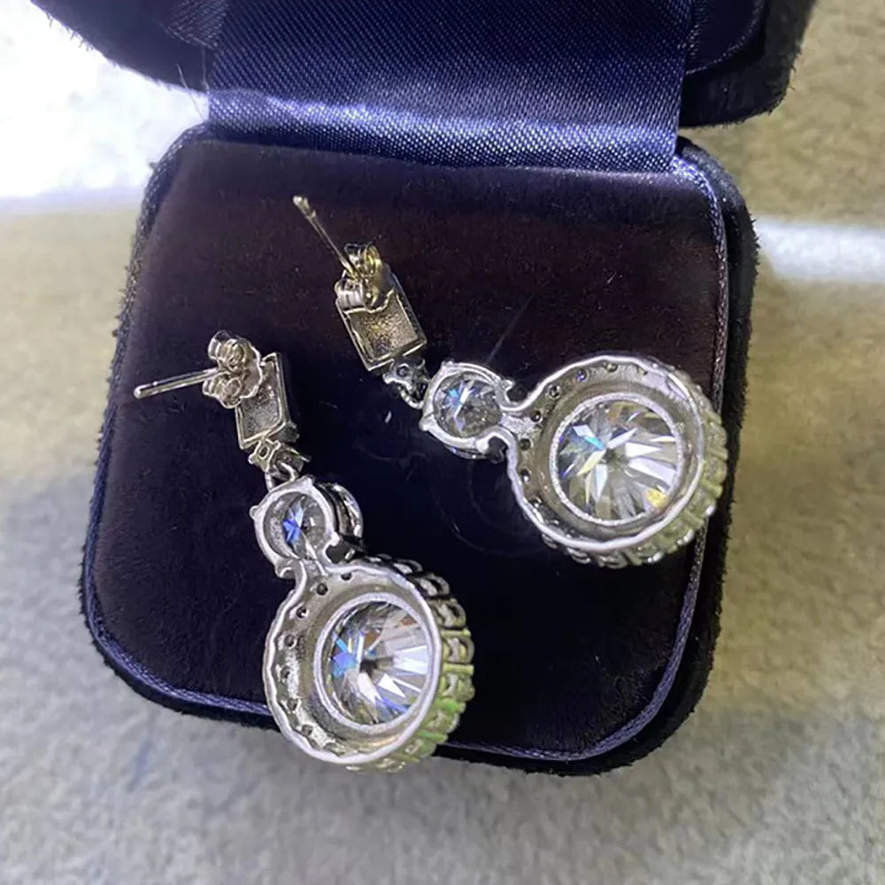 Serenity 12Cttw Big Moissanite Earrings for Women Wedding Bridal 100% S925 Sterling Silver Drop Earrings Plated 18K Fine Jewelry