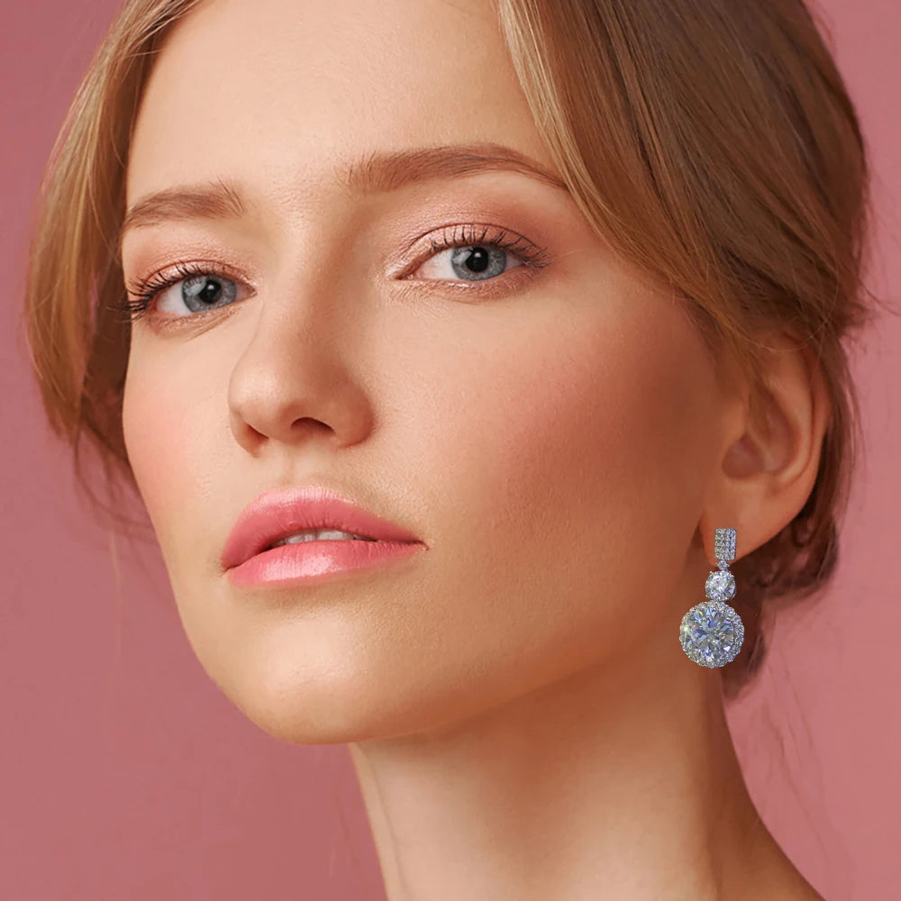 Serenity 12Cttw Big Moissanite Earrings for Women Wedding Bridal 100% S925 Sterling Silver Drop Earrings Plated 18K Fine Jewelry