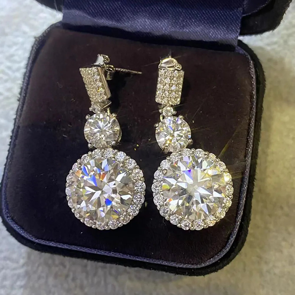 Serenity 12Cttw Big Moissanite Earrings for Women Wedding Bridal 100% S925 Sterling Silver Drop Earrings Plated 18K Fine Jewelry