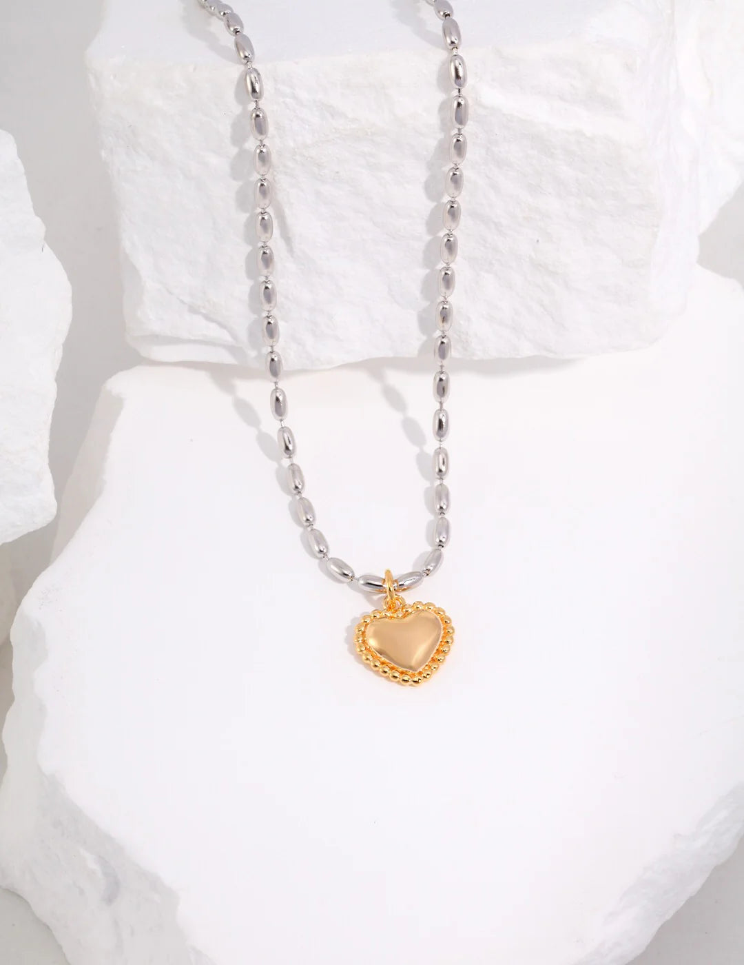Gray Rice Pearl with Heart Pendant Necklace