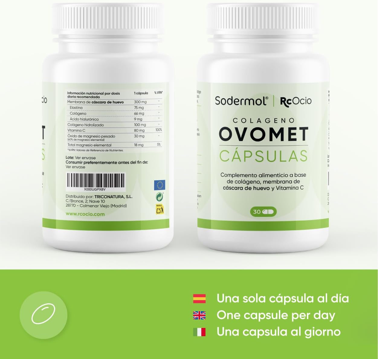Colágeno Con Magnesio Hidrolizado Acido Hialuronico Vitamina C Y Zinc OVOMET Cápsulas Alta Concentración 1 Sola Cápsula Al Día, Para El Pelo Cabello Articulaciones Uñas Y Piel