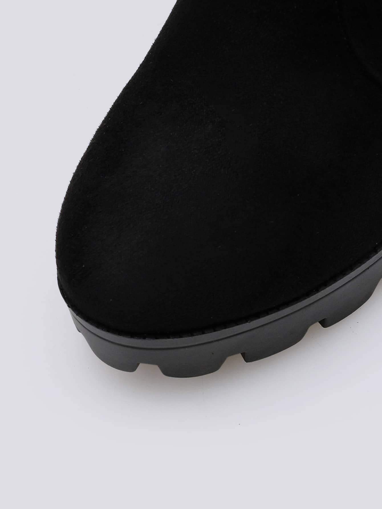 Women'S round Toe Chunky Heel Waterproof Platform Mid-Calf Boots, Side Zip Suede Autumn/Winter Boots