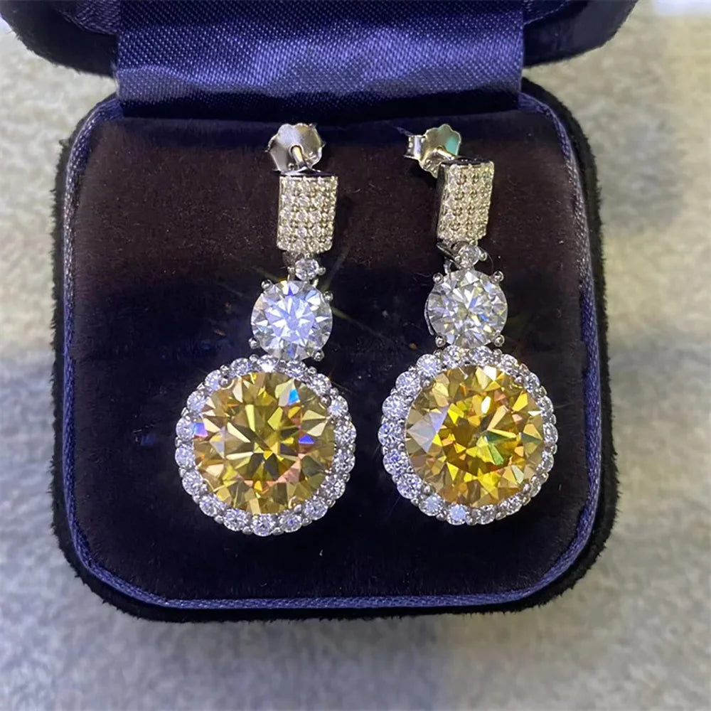 Serenity 12Cttw Big Moissanite Earrings for Women Wedding Bridal 100% S925 Sterling Silver Drop Earrings Plated 18K Fine Jewelry