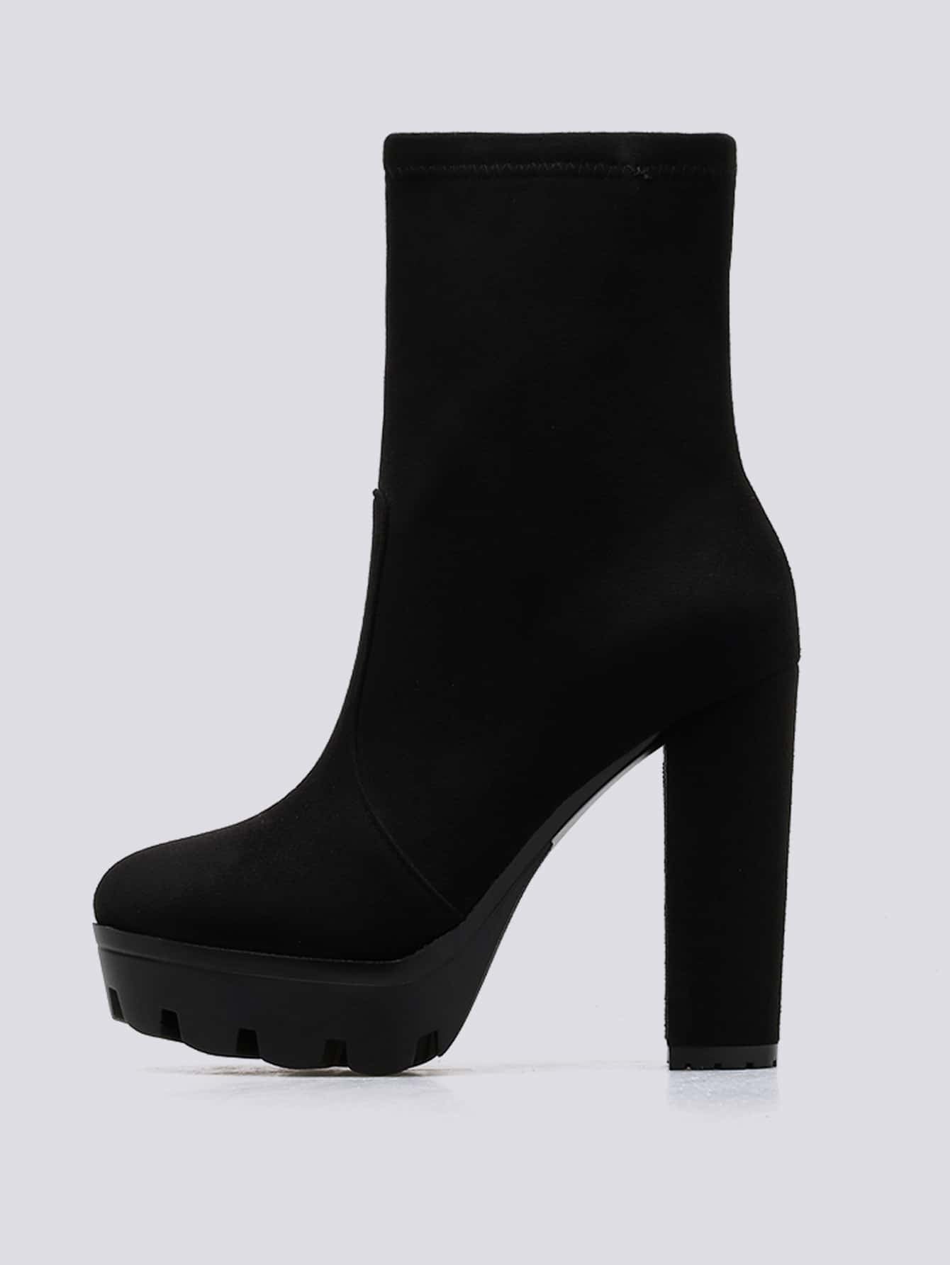 Women'S round Toe Chunky Heel Waterproof Platform Mid-Calf Boots, Side Zip Suede Autumn/Winter Boots