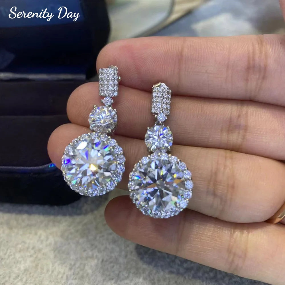 Serenity 12Cttw Big Moissanite Earrings for Women Wedding Bridal 100% S925 Sterling Silver Drop Earrings Plated 18K Fine Jewelry
