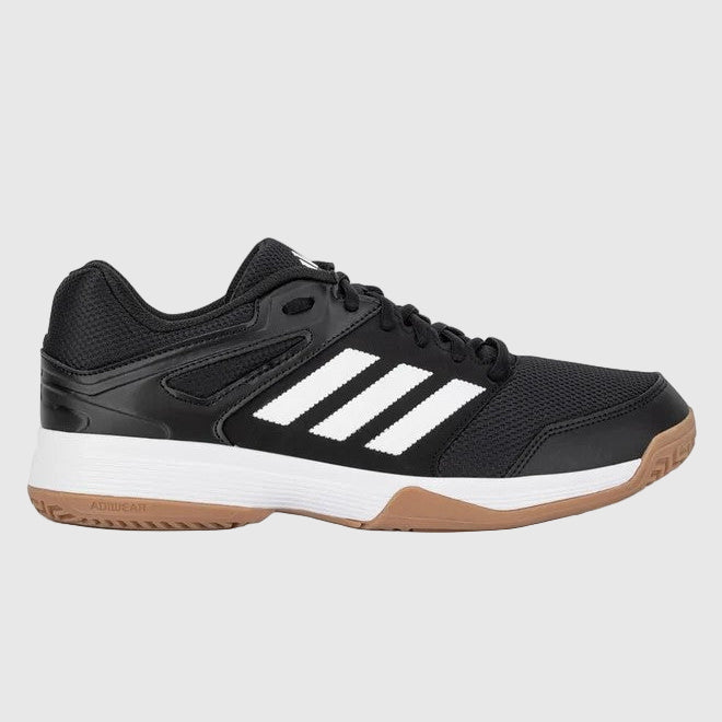 Black Adidas sneaker with white stripes