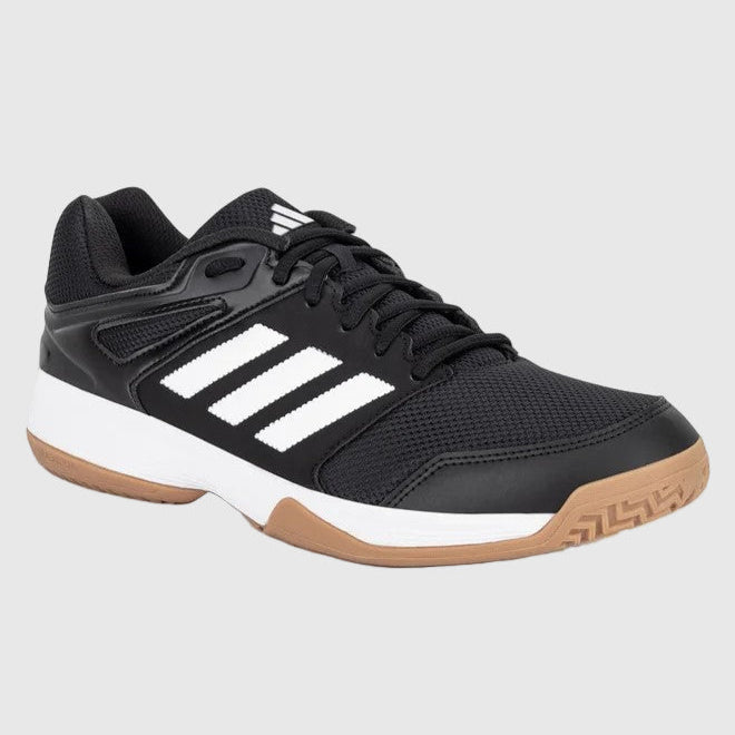 Black Adidas sneaker with white stripes