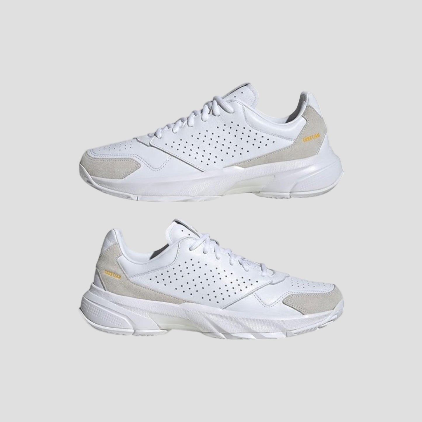 Pair of white Adidas Unisex Courtjam Control 3 Premiun Blanco shoes
