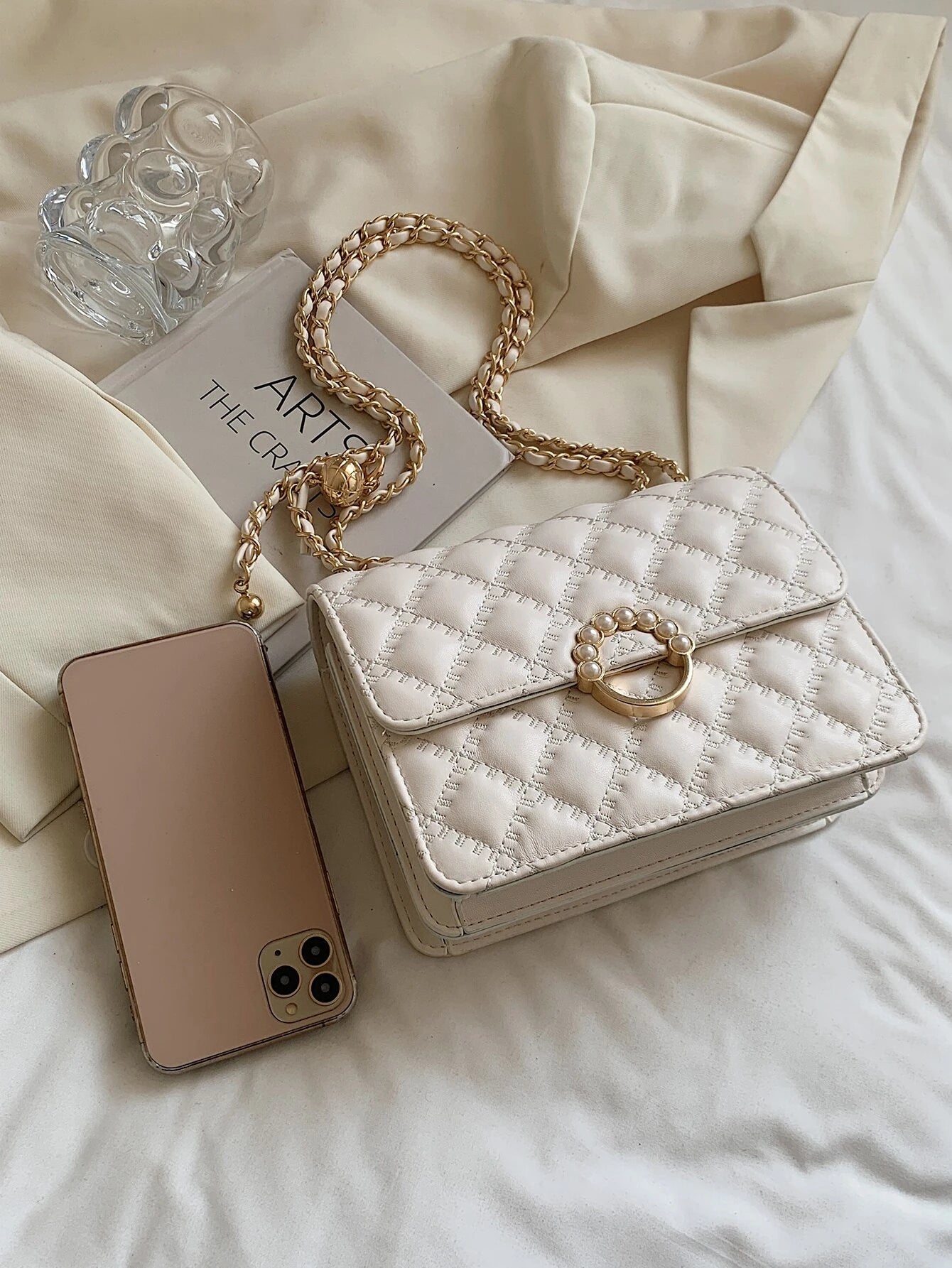 Waterproof,Lightweight,Business Casual Mini Faux Pearl Decor Chain Shoulder Bag for Teen Girls Women College Students,Rookies & White-Collar Workers Perfect for Office,College,Work ,Business,Commute