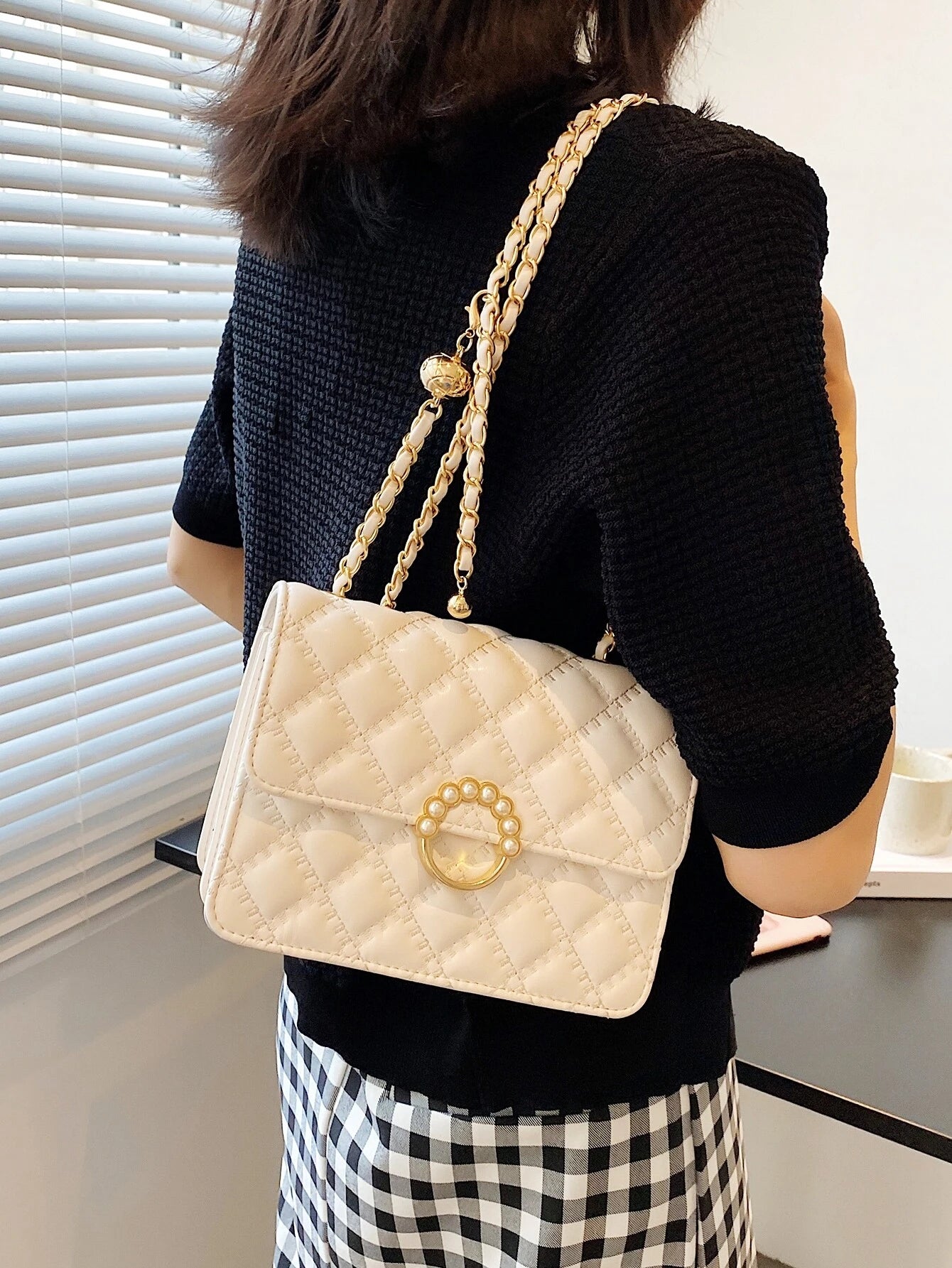 Waterproof,Lightweight,Business Casual Mini Faux Pearl Decor Chain Shoulder Bag for Teen Girls Women College Students,Rookies & White-Collar Workers Perfect for Office,College,Work ,Business,Commute