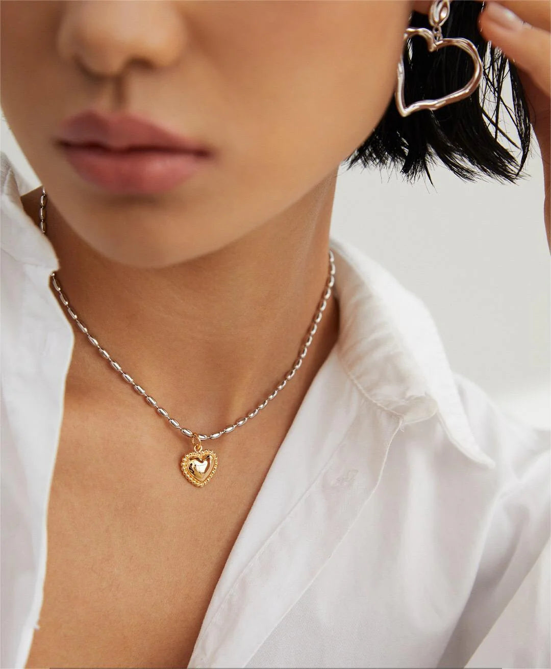 Gray Rice Pearl with Heart Pendant Necklace