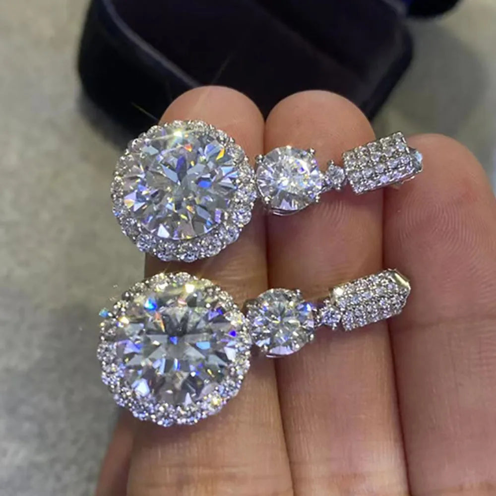 Serenity 12Cttw Big Moissanite Earrings for Women Wedding Bridal 100% S925 Sterling Silver Drop Earrings Plated 18K Fine Jewelry