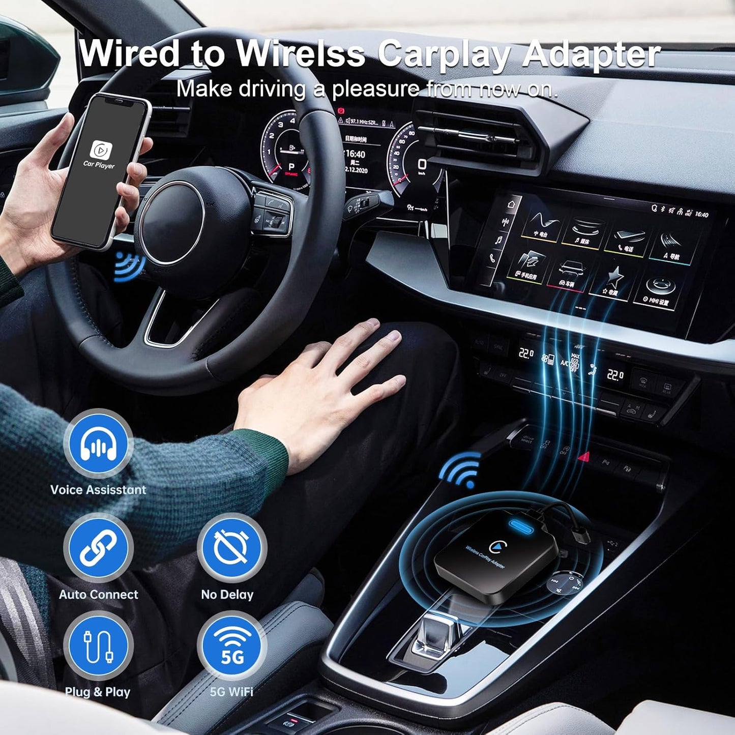 Adaptador Carplay Inalámbrico Para Iphone, Convierte Cable De Fábrica En Dongle Para Control Plug & Play, Compatible Con Coches Desde 2017