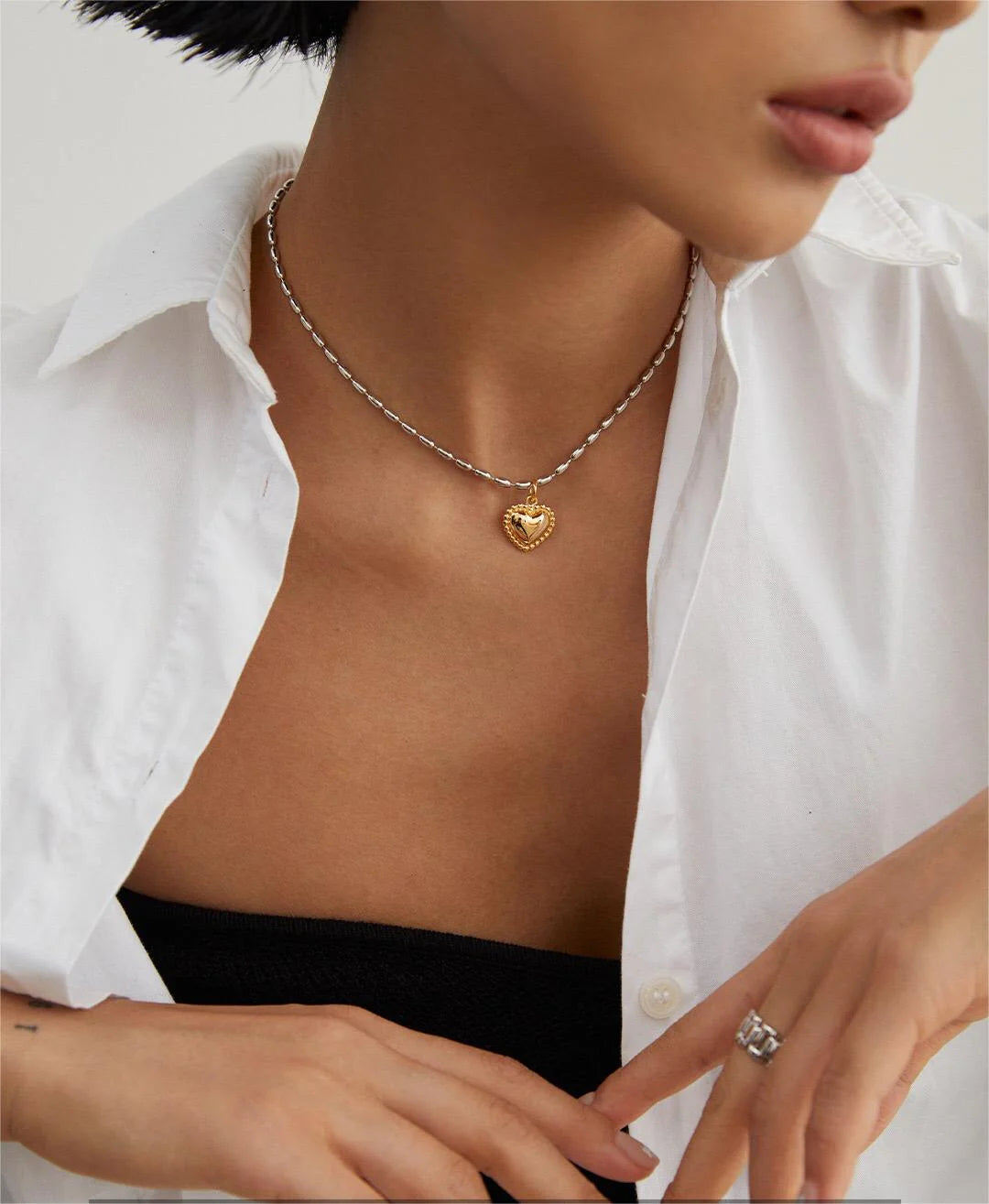 Gray Rice Pearl with Heart Pendant Necklace