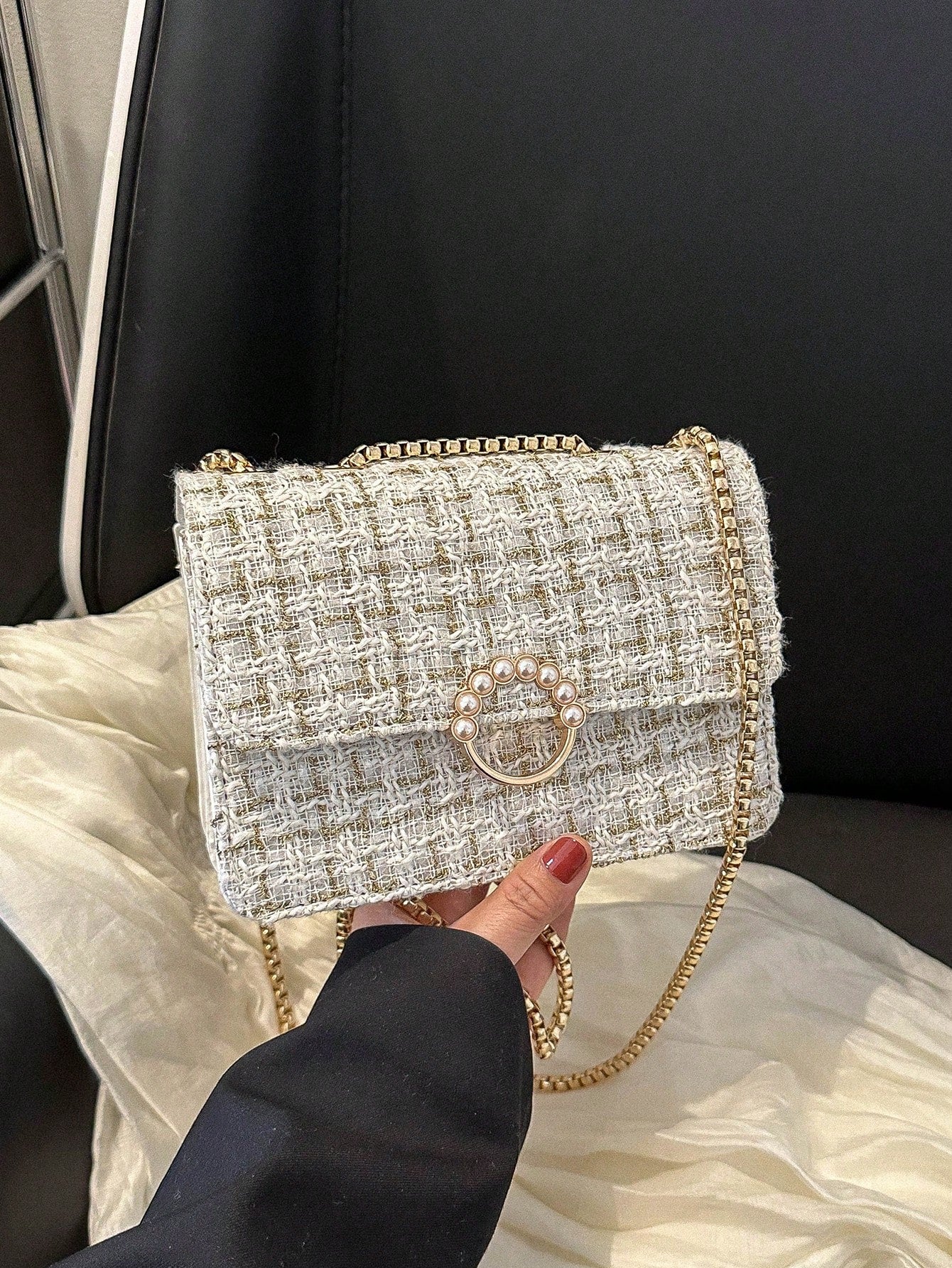 Waterproof,Lightweight,Business Casual Mini Faux Pearl Decor Chain Shoulder Bag for Teen Girls Women College Students,Rookies & White-Collar Workers Perfect for Office,College,Work ,Business,Commute