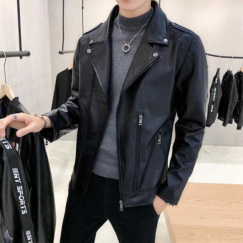 Fashion Jaqueta De Couro Slim Fit Chaqueta Cuero Hombre Black Motorcycle Jacket Men Chaqueta Hombre Leather Jacket Mens Wine Red