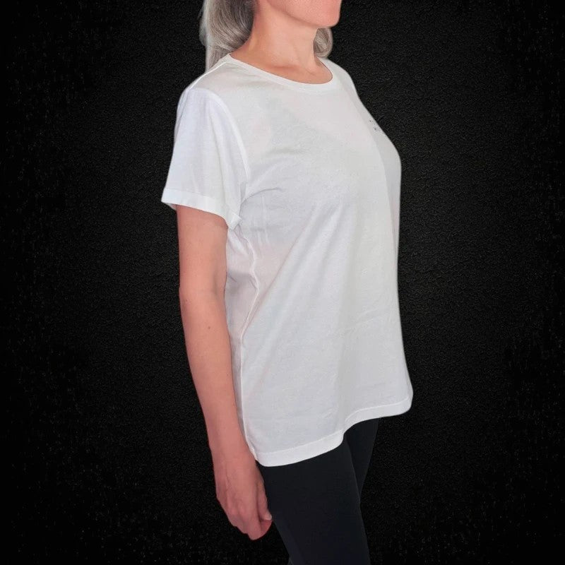 TOMMY HILFIGER Camiseta original, cuello redondo, estampado de logo, para mujer