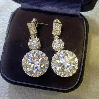 Serenity 12Cttw Big Moissanite Earrings for Women Wedding Bridal 100% S925 Sterling Silver Drop Earrings Plated 18K Fine Jewelry