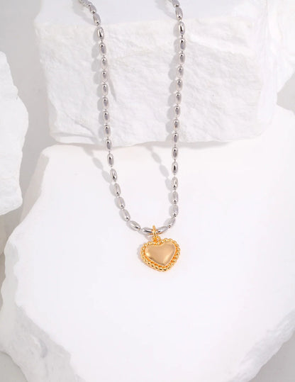 Gray Rice Pearl with Heart Pendant Necklace