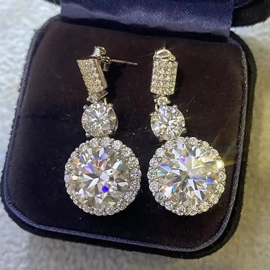 Serenity 12Cttw Big Moissanite Earrings for Women Wedding Bridal 100% S925 Sterling Silver Drop Earrings Plated 18K Fine Jewelry