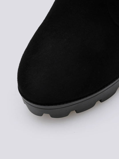 Women'S round Toe Chunky Heel Waterproof Platform Mid-Calf Boots, Side Zip Suede Autumn/Winter Boots