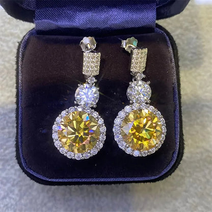 Serenity 12Cttw Big Moissanite Earrings for Women Wedding Bridal 100% S925 Sterling Silver Drop Earrings Plated 18K Fine Jewelry