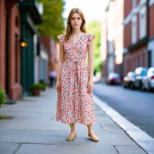 vestido coral en V
