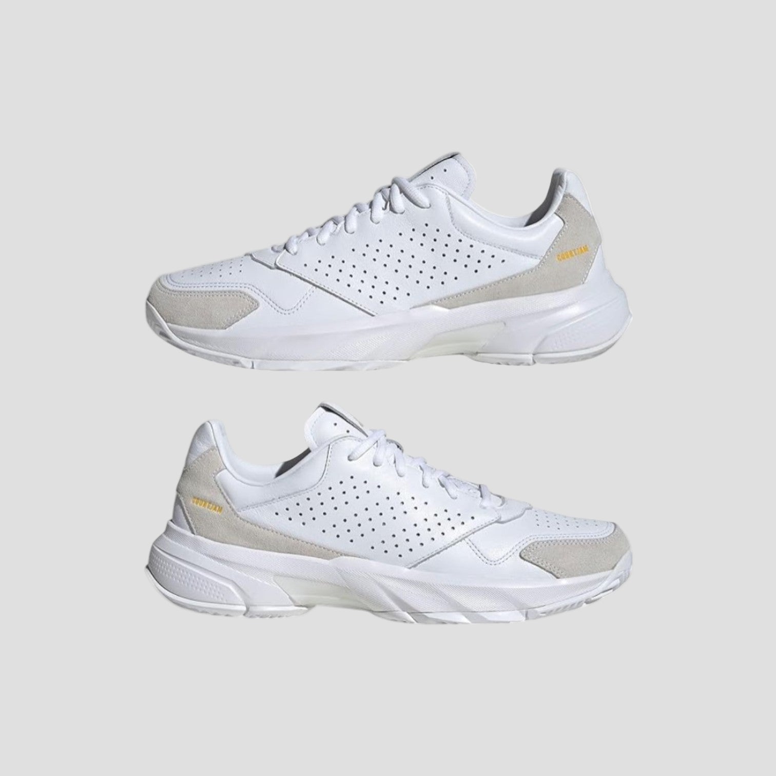 Pair of white Adidas Unisex Courtjam Control 3 Premiun Blanco shoes