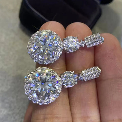 Serenity 12Cttw Big Moissanite Earrings for Women Wedding Bridal 100% S925 Sterling Silver Drop Earrings Plated 18K Fine Jewelry